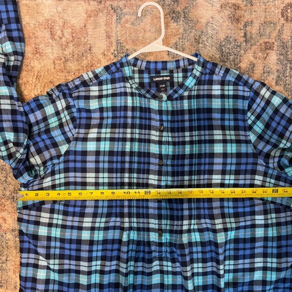 Lands' End Womens Plus Blue Plaid Popover Flannel Pintuck Tunic Shirt Top 20W/2X - Picture 8 of 11
